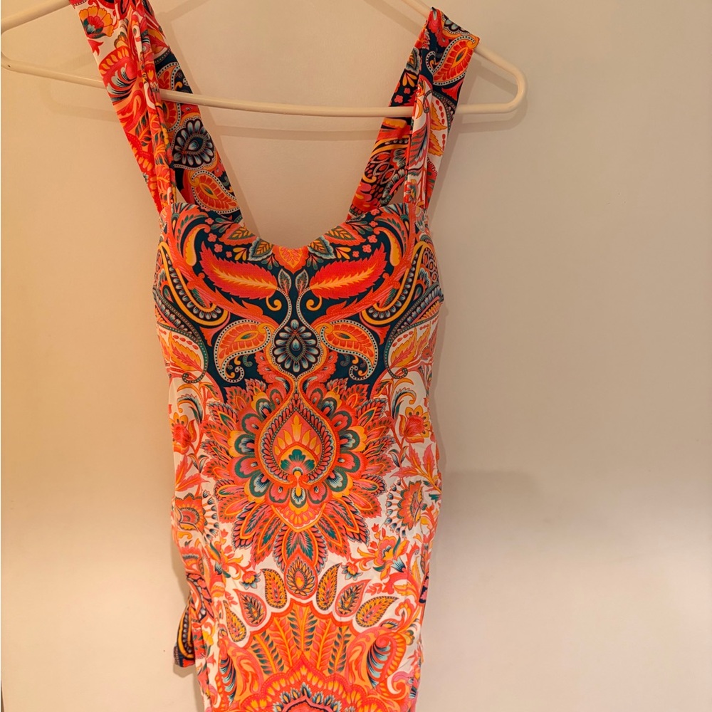 Jantzen Orange and Blue Patterned Swim top
